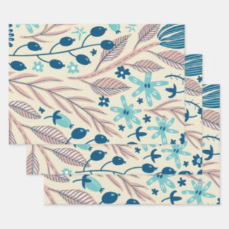 Whimsical Botanisches Florales Muster Geschenkpapi Geschenkpapier Set