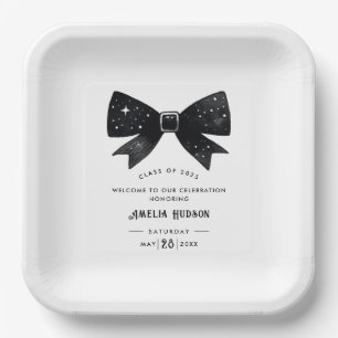 Whimsical Bow Black & White Graduation Party Pappteller