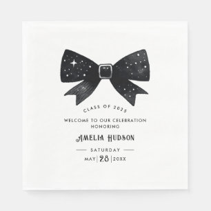 Whimsical Bow Black & White Graduation Party Serviette