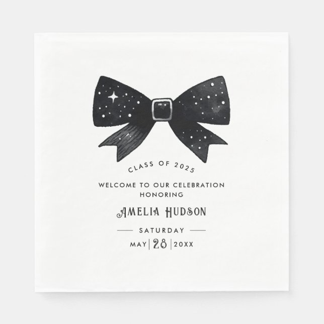 Whimsical Bow Black & White Graduation Party Serviette (Vorderseite)