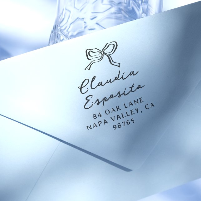 Whimsical Bow & Calligraphy Name Rücksendeadresse Gummistempel (Rubber Stamp Mock-up)