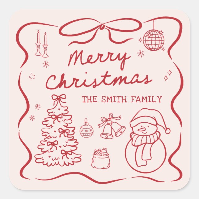 Whimsical Bow Christmas Party Sticker (Vorderseite)