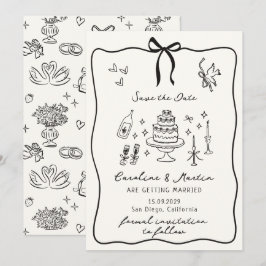 Whimsical Bow, handgezeichnete Hochzeit speichern  Einladung
