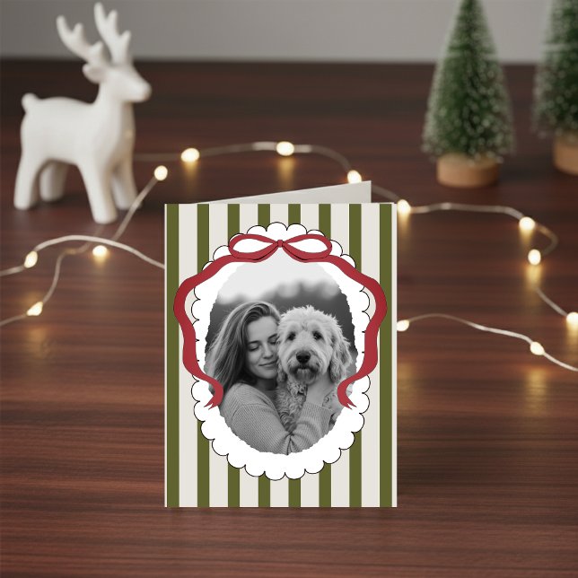 Whimsical Bow Pet Weihnachtskarte Foto Faltkarte Dankeskarte (Send holiday greetings with a personalized touch! )