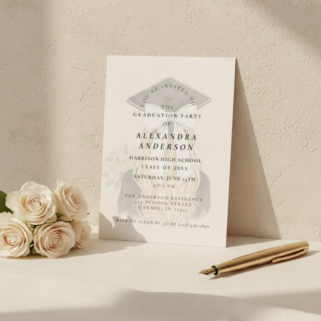 Whimsical Bow Photo Graduation Party Einladung (Whimsical Bow Photo Graduation Party Invitation)