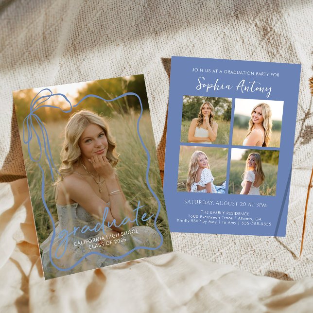 Whimsical Bow Photo Graduation Party Invitation Einladung (Von Creator hochgeladen)