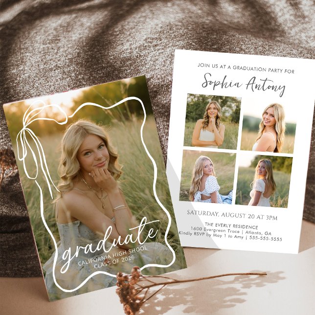 Whimsical Bow Photo Graduation Party Invitation Einladung (Von Creator hochgeladen)