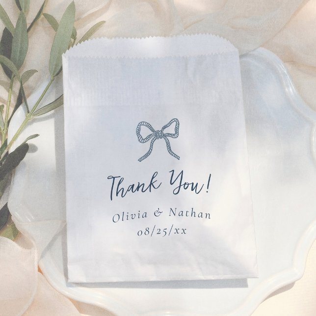 Whimsical Bow Retro Blue Simple Wedding Thank You Geschenktütchen (Von Creator hochgeladen)