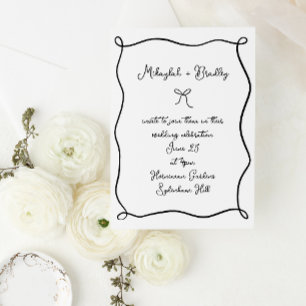 Whimsical Bow & Ribbon Black & White Wedding Einladung