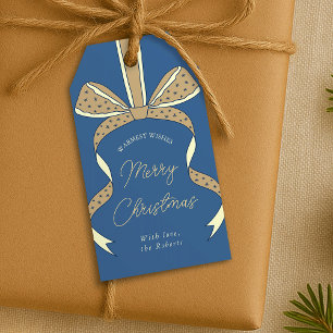 Whimsical Bow & Ribbon Blue Cream Frohe Weihnachte Geschenkanhänger