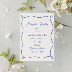 Whimsical Bow & Ribbons French Blue Wedding Einladung