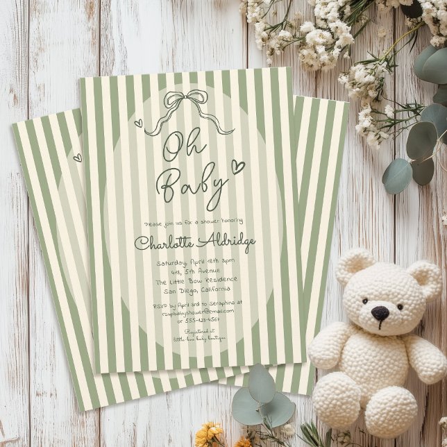 Whimsical Bow Sage Green Baby Shower Einladung (Von Creator hochgeladen)