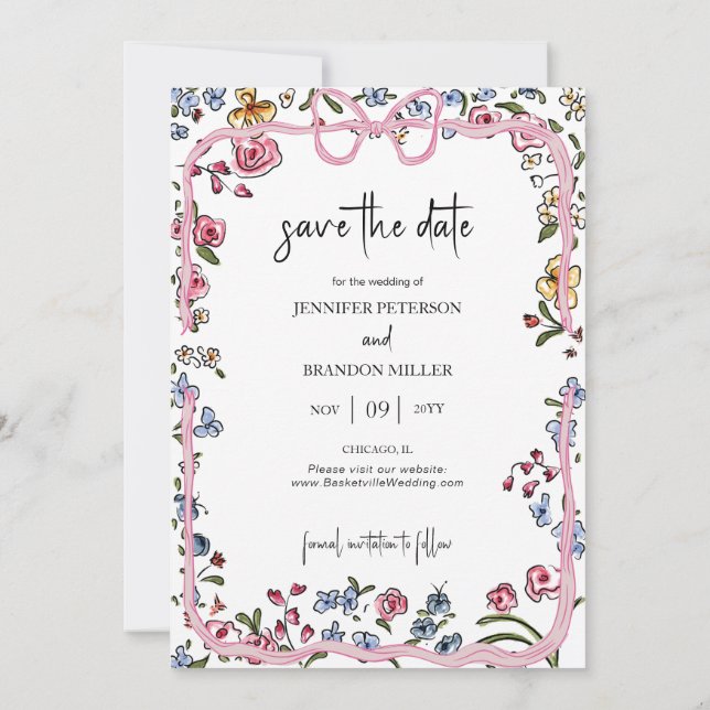 Whimsical Bow Save the Date Foto Einladung (Rückseite)