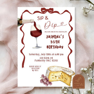 Whimsical Bow Wine Sip and Dip Birthday Einladung