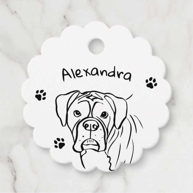 Whimsical Boxer: Bearbeiten von Text Line Art Geschenkanhänger (Vorderseite)