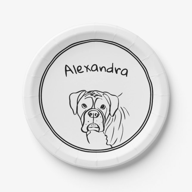 Whimsical Boxer: Bearbeiten von Text Line Art Pappteller (Vorderseite)