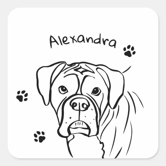 Whimsical Boxer: Bearbeiten von Text Line Art Quadratischer Aufkleber (Vorderseite)