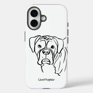 Whimsical Boxer: Editable Text Line Art Phone Cas iPhone 16 Hülle