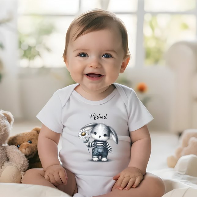 Whimsical Boy Bunny mit Namen Baby Strampler (Von Creator hochgeladen)