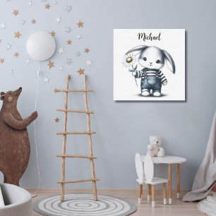 Whimsical Boy Bunny mit Namen Leinwanddruck