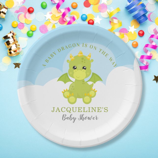 Whimsical Boy Dragon Baby Dusche Pappteller (Whimsical Boy Dragon Baby Shower Paper Plates)