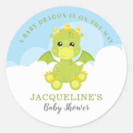 Whimsical Boy Dragon Baby Dusche Runder Aufkleber