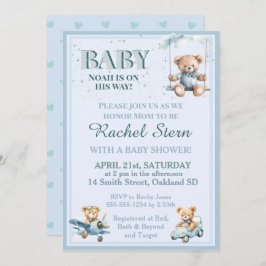 Whimsical Boy Teddy Bear Baby Shower Einladung