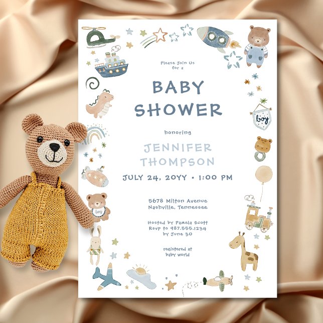 Whimsical Boy Watercolor Doodle Kinderdusche Einladung (Whimsical Oh Boy Watercolor Doodle Baby Shower Invitation)