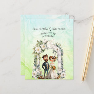Whimsical Bride Groom Wedding Arch Blue Green
