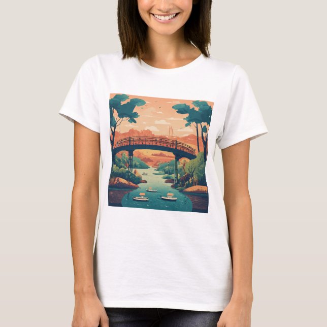 Whimsical Bridge Over River T-Shirt (Vorderseite)