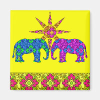 Whimsical Bright Colorful Paisley Elephants Yellow