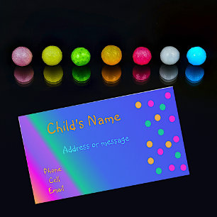 Whimsical Bright Colors Children's Calling Card Telefonnummerkarte
