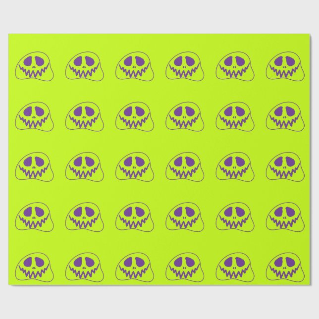 Whimsical Bright Neon Monster Face Halloween Geschenkpapier (Flach)