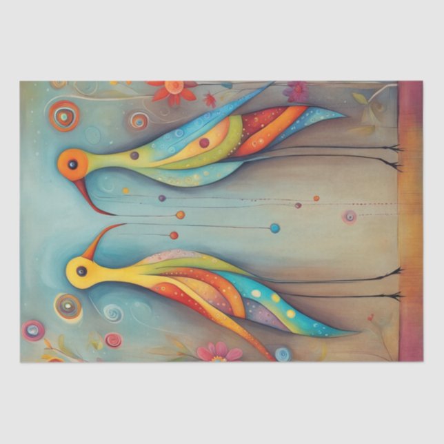 Whimsical Bright und Bold Long Leg Bird Decoupage Seidenpapier (Vorderseite)