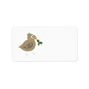 Whimsical Brown Bird mit einem Sprig Holly Adressaufkleber