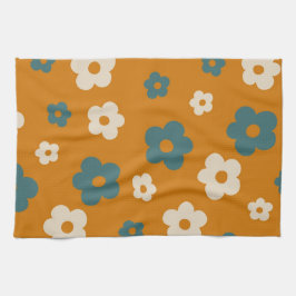 Whimsical Brown & Blue Floral Retro, fröhlich Geschirrtuch