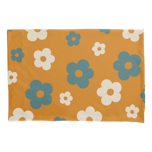 Whimsical Brown & Blue Floral Retro, fröhlich Kissenbezug (Vorderseite)