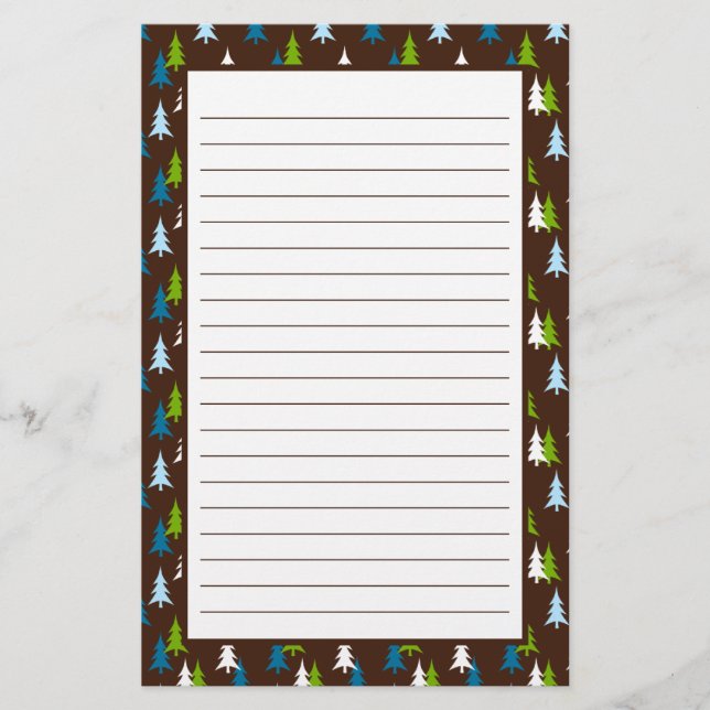 Whimsical Brown Blue Green Christmas Tree Muster Briefpapier (Vorderseite)