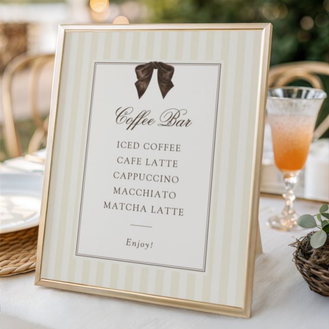 Whimsical Brown Bow Striped Coffee Bar Poster (Von Creator hochgeladen)