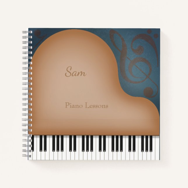 Whimsical Brown Grand Piano Personalisierte Musiks Notizbuch (Vorderseite)