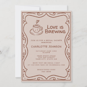 Whimsical Brown Love Is Brewing Brautparty Einladung