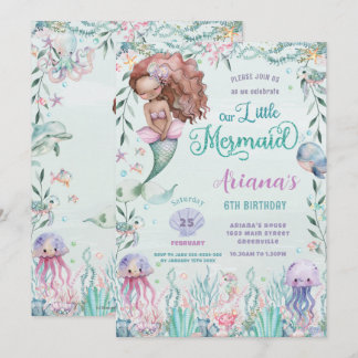 Whimsical Brown Mermaid Under Sea Birthday Einladung