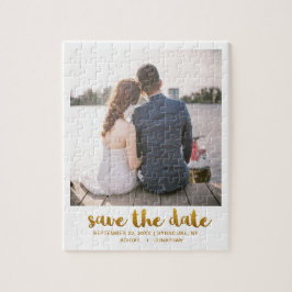 Whimsical Brush Script-Foto Save the Date Gold Puzzle