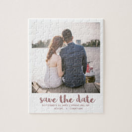 Whimsical Brush Script-Foto Save the Date Rose Puzzle