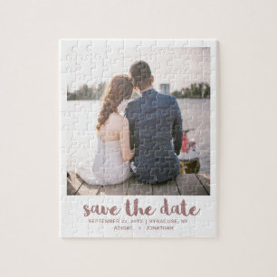 Whimsical Brush Script-Foto Save the Date Rose Puzzle