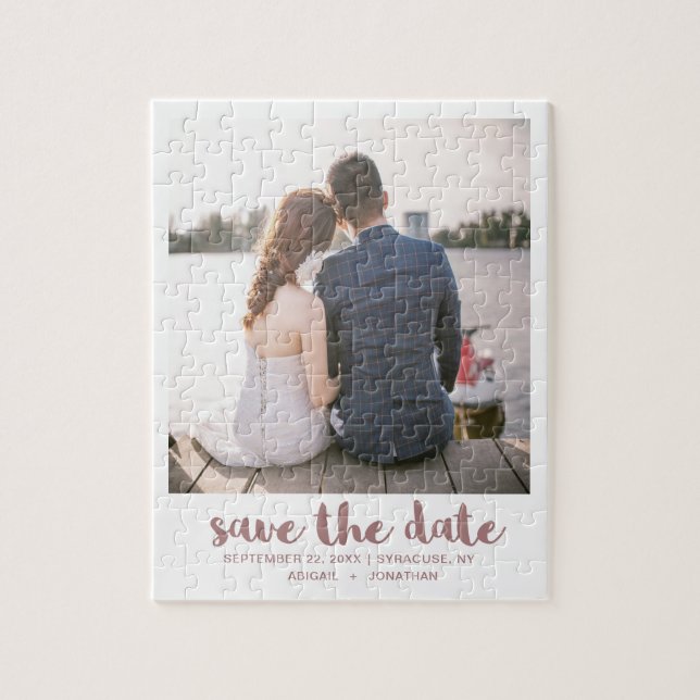 Whimsical Brush Script-Foto Save the Date Rose Puzzle (Vertikal)