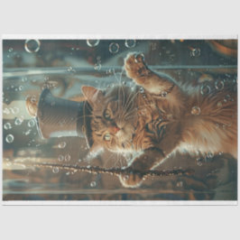 Whimsical Bubbly Kitten Decoupage Seidenpapier