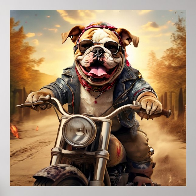 Whimsical Bulldog Chopper fahren mit einem Motorra Poster (Vorne)
