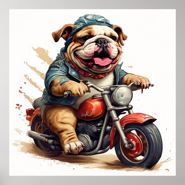 Whimsical Bulldog Chopper Reiten auf einem Motorra Poster (Vorne)