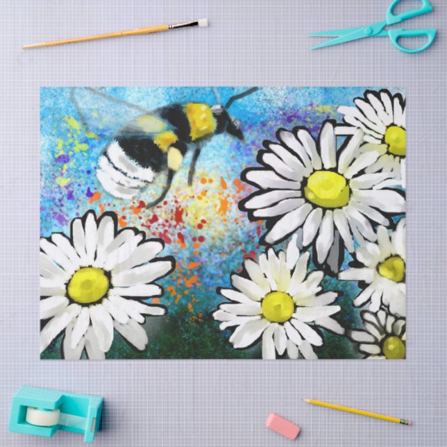 Whimsical Bumble Bee Daisies Blumendekoupage Seidenpapier (Basteln)